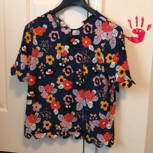 Floral Shirt with Scalloped Sleeves